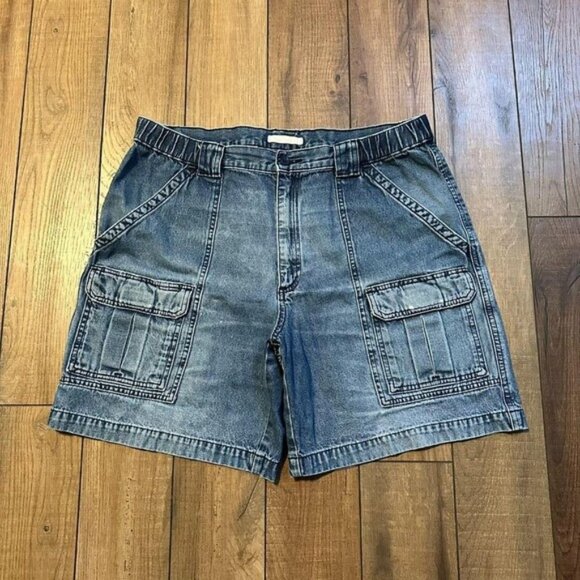 Vintage Savane Denim Cargo Jean Shorts Jorts Men's 36 Utility Hike Fisherman - Picture 1 of 7